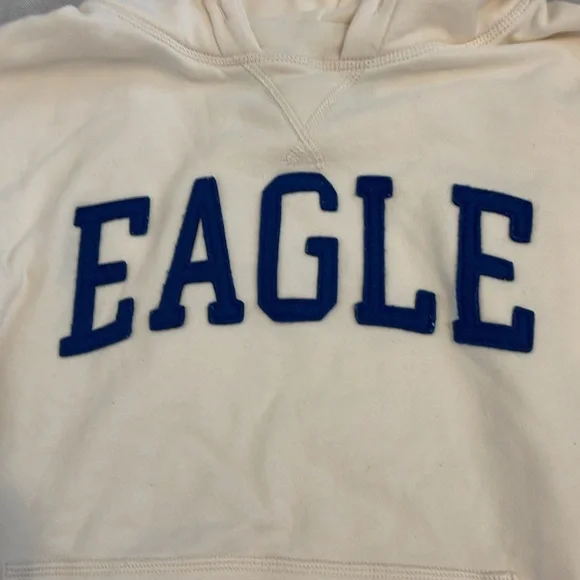 American Eagle Outfitters Cream Hoodie with Blue Lettering - Picture 2 of 13